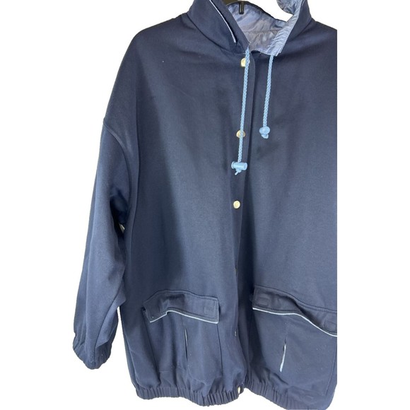 Weather Solutions‎ Mens Size L Navy Blue Reversible Loose Fit Rain Jacket Chore - Picture 3 of 12